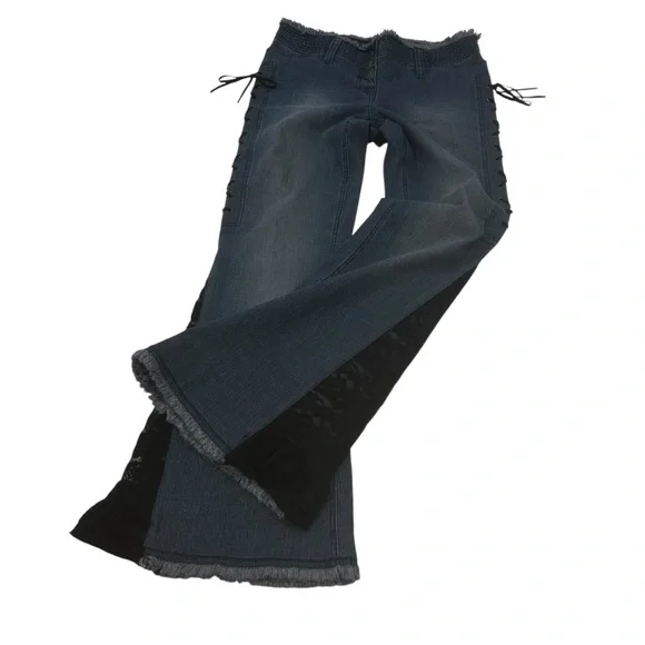 5/48 jeans flares blue with black lace womens size 8 blue boho festival concert - Picture 8 of 16